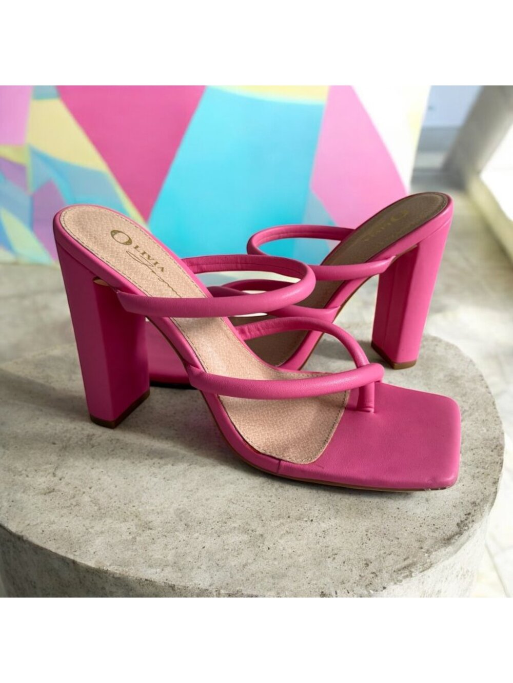 OLIVIA MILLER Pink Block Heel Sandals Size 7
